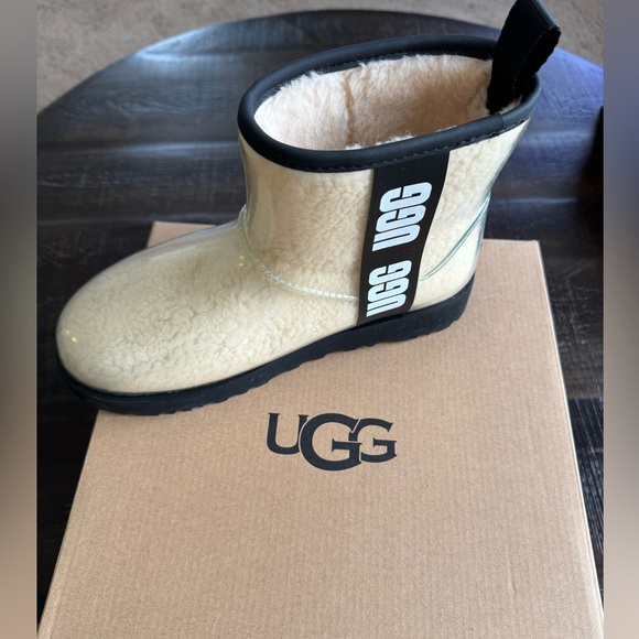 UGG Shoes - NIB Women’s UGG Classic Clear Mini Cream Natural Wool Rain Boots Size 7